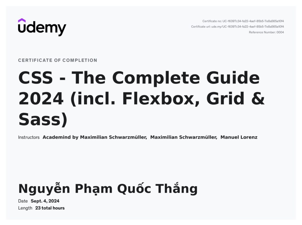 Thangnpq Udemy CSS Certificate